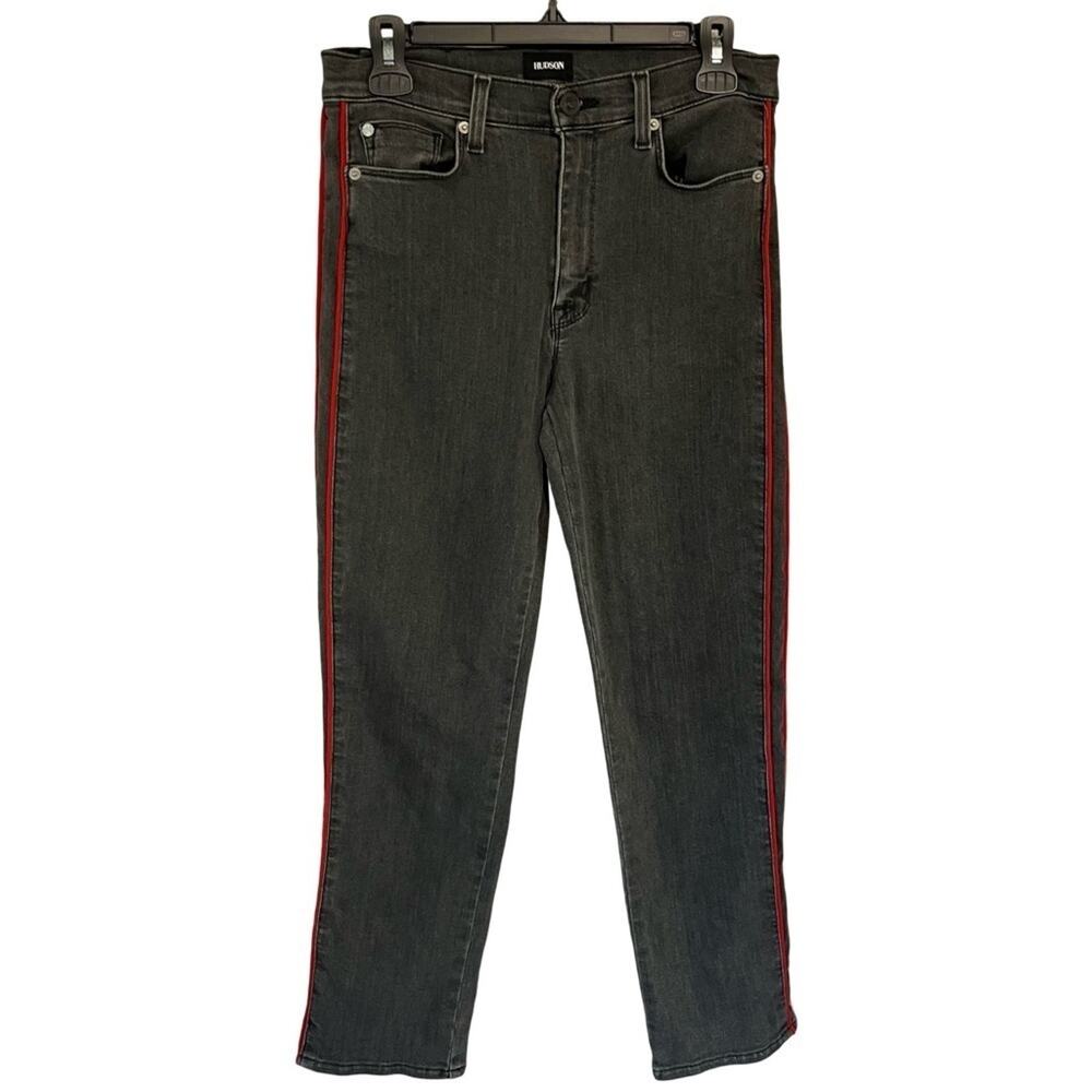 Hudson Zoeey High Rise Black Jeans Red Side Stripe Women’s Size 27 Ankle Denim